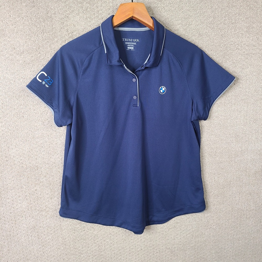 Trimark‎ Shirt Womens XL Blue Polo BMW NAC 23 Logo Polyester Short Sleeve Casual